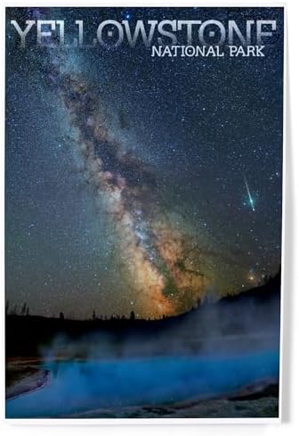 Lantern Press 8x12 Art Print Yellowstone Night Sky Old Faithful