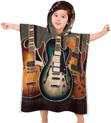 Kids Bath Towel with Guitar Print Hoodie