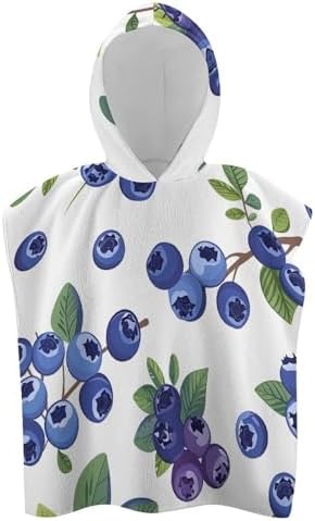 Kids Hooded Beach Towel with Blueberries Design
