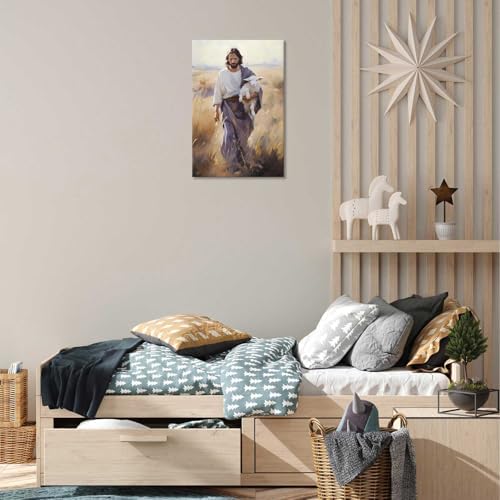 Jesus and the Lamb Poster Canvas Wall Art 12x16in Framed