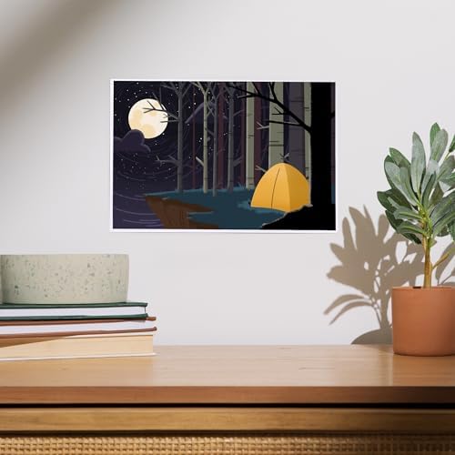 Lantern Press 8x12 Art Print Camping by Cliffside at Night