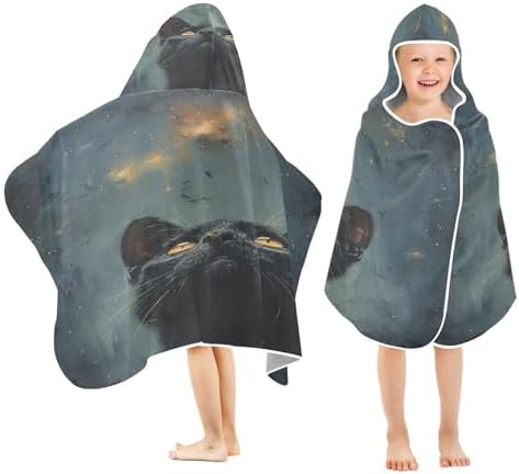Cat Starry Sky Hooded Towel for Kids