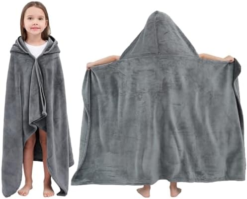 Hiturbo Kids Fleece Hooded Bath Towel - 50x30 Inches Gray