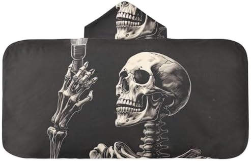 Skeleton Light Bulb Kids Bath Towel 24x50 Inch Hooded Towel for Children