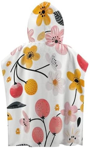 Kids Hooded Beach Towel with Cherries and Flowers Print