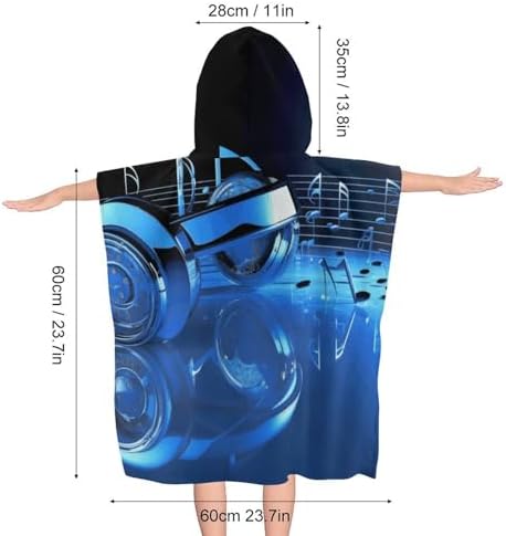 Kids Bath Towel with Blue Music Print Hoodie