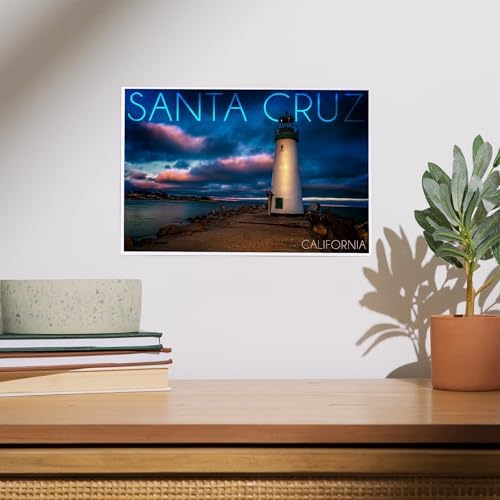 Lantern Press 8x12 Art Print Santa Cruz Lighthouse Night Sky