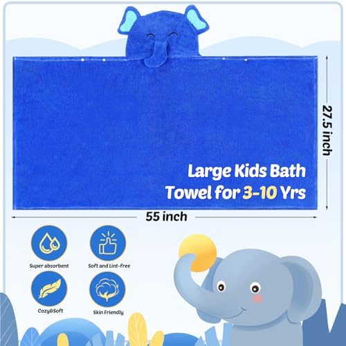 Preboun 2 Pcs Hooded Bath Towel for Kids 3-10 Yrs