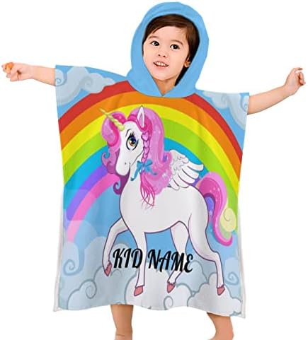 Custom Kids Beach Towel with Hood Rainbow Galaxy Unicorn Personalized