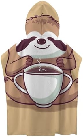 YTDRZ Kids Hooded Beach Towel with Yoga Sloth Coffee Print