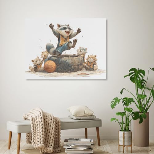 Raccoon Celebrating on Tire Wall Canvas Art