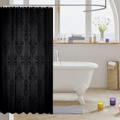 Feelyou Black Damask Shower Curtain Set