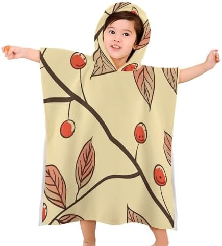 Kids Hooded Beach Towel with Brown Line Design