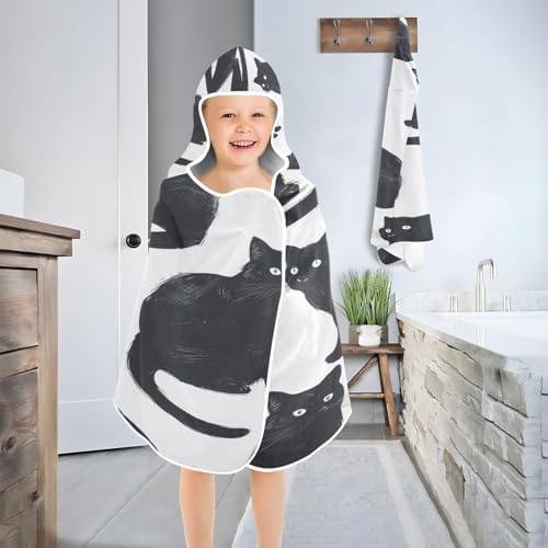 Msyxl Black Cats Hooded Kids Bath Towel