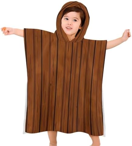 Kids Hooded Beach Towel with Brown Wood Pattern