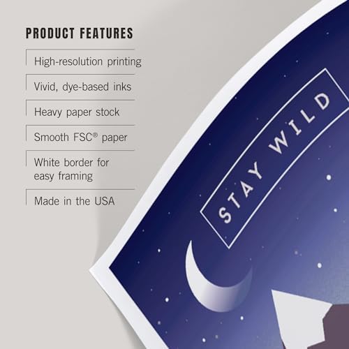 Lantern Press 8x12 Art Print Stay Wild Bear Mountain Night Sky Purple