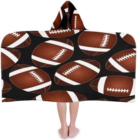 Rugby Ball Pattern Kids Hooded Bath Towel