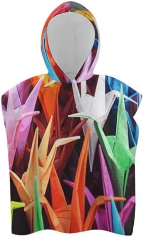 Kids Hooded Beach Towel with Origami Cranes Print