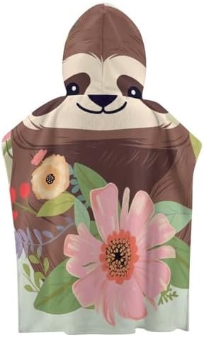 Kids Bath Towel with Sloth and Flowers Print