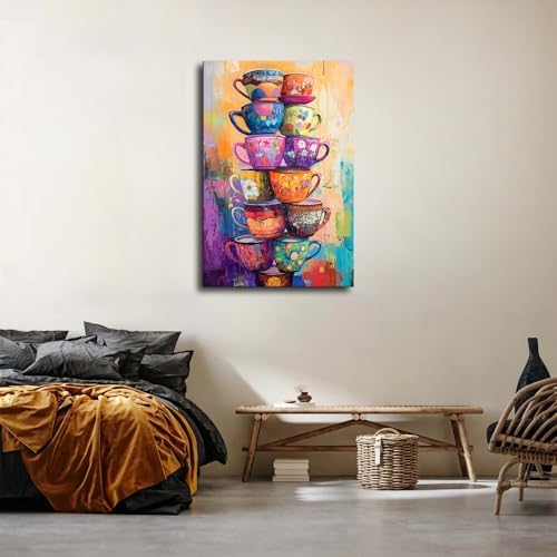 Colorful Coffee Cup Tower Stack Wall Art Poster
