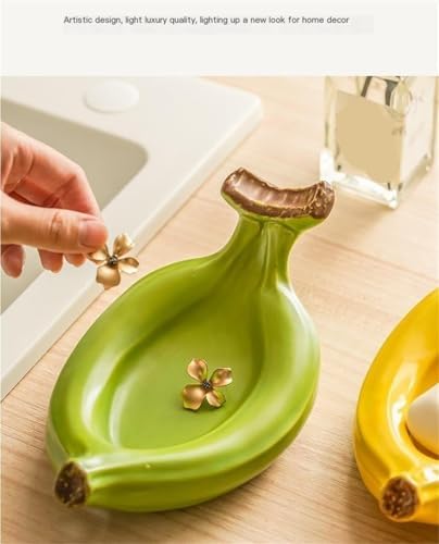 Ceramic Banana Soap Holder with Drain Green and Yellow