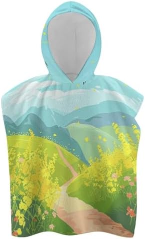 Kids Hooded Beach Towel with Flowers and Swallows Print
