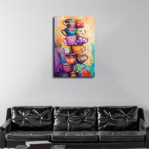 Colorful Coffee Cup Tower Stack Wall Art Poster