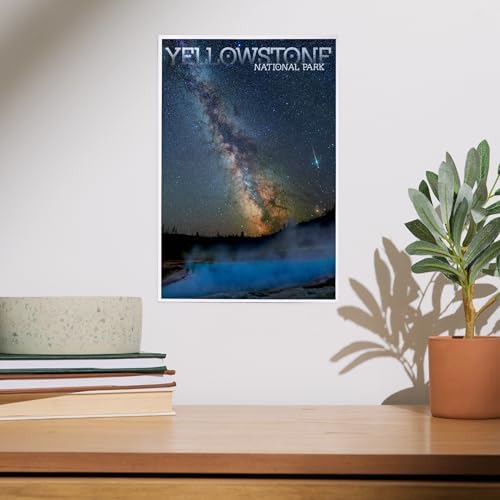 Lantern Press 8x12 Art Print Yellowstone Night Sky Old Faithful