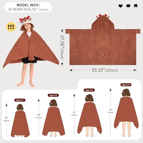 OLAOLA Reindeer Hooded Towel for Kids 3-12 Years