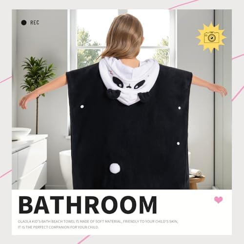 OLAOLA Panda Hooded Kids Beach Towel for 3-12 Years
