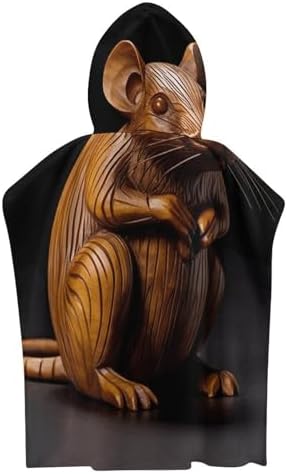 Wood Carving Mouse Kids Hooded Bath Towel