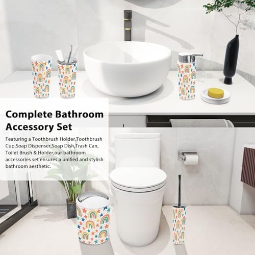 Boho Rainbow Stars Kids Bathroom Accessory Set 6 Piece