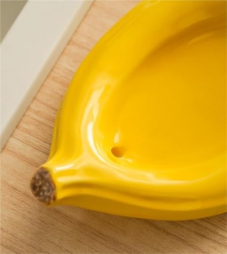 Ceramic Banana Soap Holder with Drain Green and Yellow
