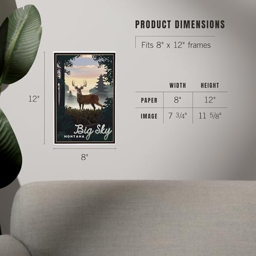 Lantern Press 8x12 Art Print Big Sky Montana Deer Sunrise