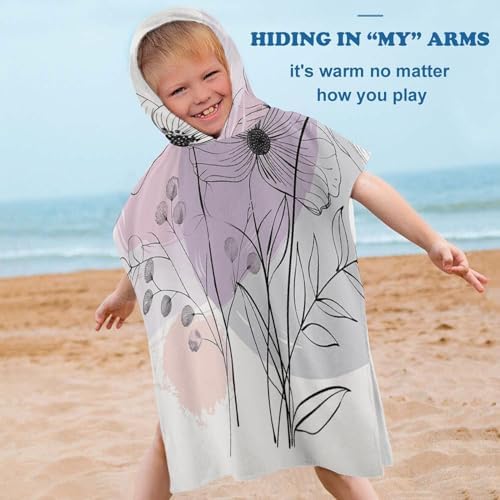 Kids Hooded Beach Towel with Hand Drawn Flowers Print