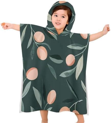Kids Bath Towel with Hood Olive Leaves Print