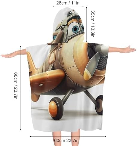 Kids Bath Towel with Hood Yellow Airplane Print