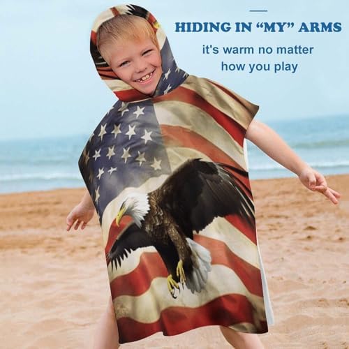 Kids Hooded Beach Towel with Eagle Print