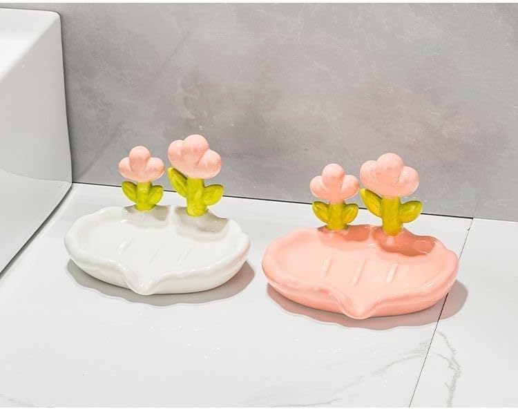 Flower Soap Dish Tray with Drainage Red