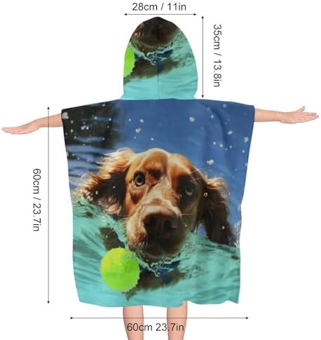 Kids Hooded Bath Towel with Funny Swimming Dog Print