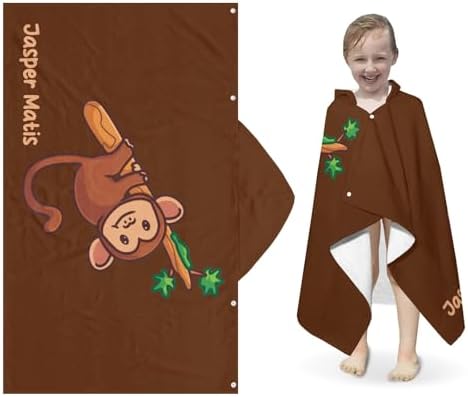 Deven Monkey Branches Personalized Hooded Bath Towel Wrap for Kids