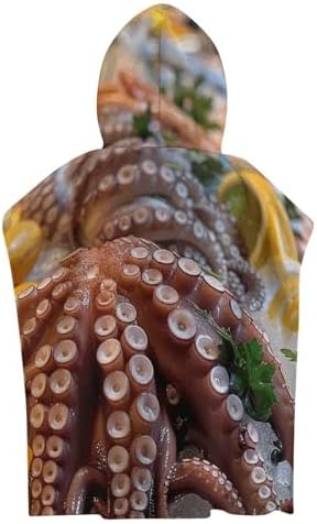 Kids Hooded Bath Towel with Seafood Print