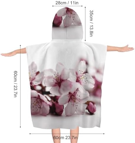 Peach Flower Printed Kids Hooded Beach Towel