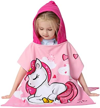 Kids Hooded Poncho Towel with 3D Unicorn Design