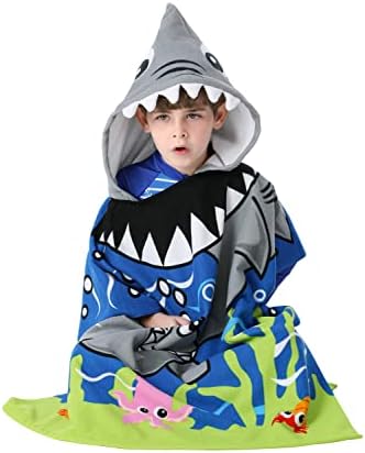 Great White Shark Theme Hooded Poncho Towel for Kids