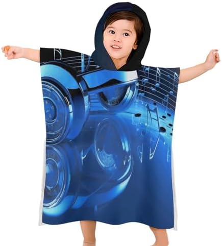 Kids Bath Towel with Blue Music Print Hoodie