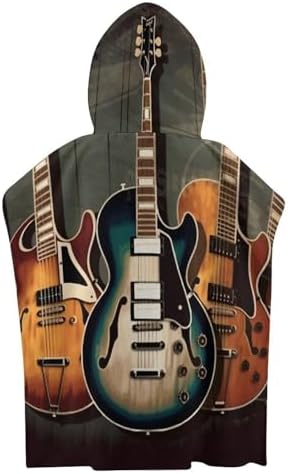 Kids Bath Towel with Guitar Print Hoodie