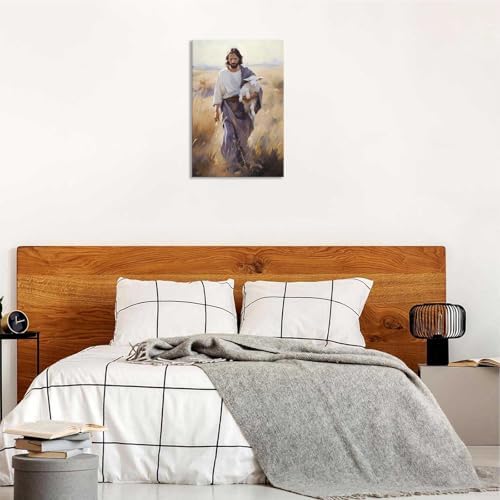 Jesus and the Lamb Poster Canvas Wall Art 12x16in Framed