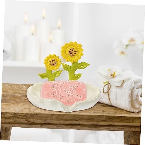 Ciieeo Ceramic Soap Dish with Drainage Sunflower Holder for Bathroom Kitchen