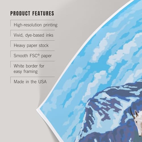 Lantern Press 8x12 Art Print Montana Big Sky Country Mountain Goats